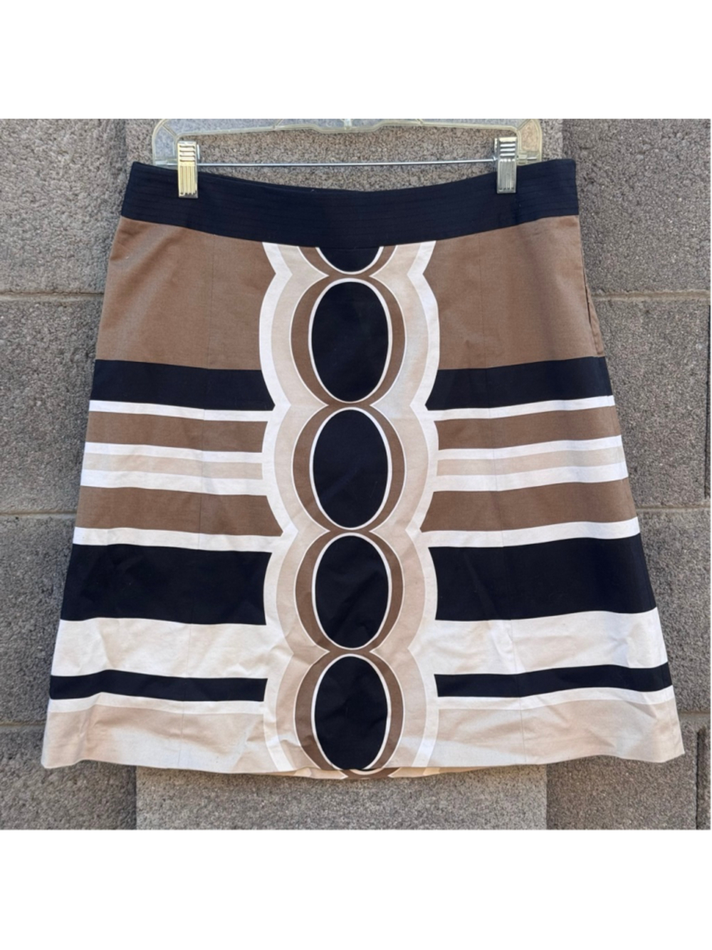 Merona A-Line Skirt retro Mod Brown Black White Striped size 10